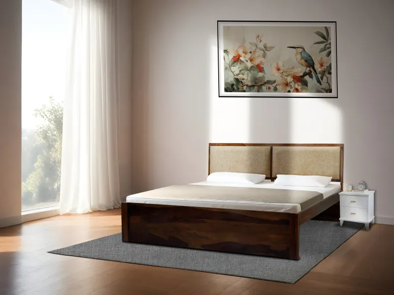 Vesta Solid Wood King Size Double Bed with 6 Inches Latex Foam Mattress